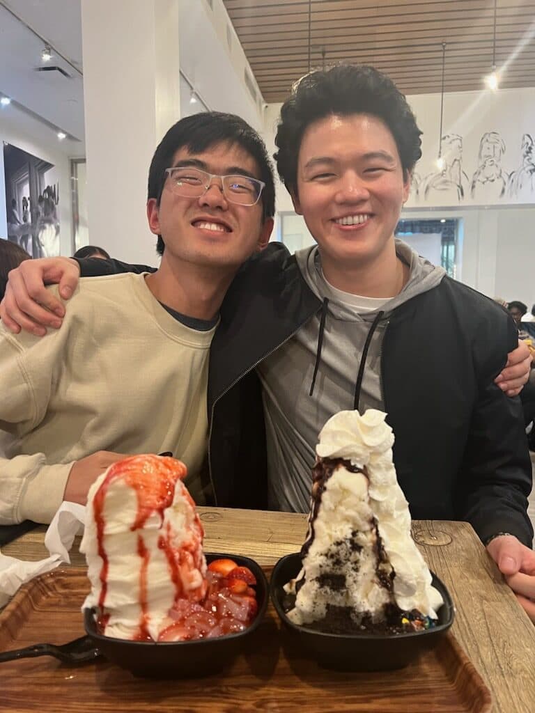 Henry with a friend at dessert